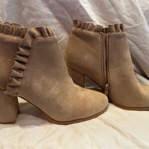 Allegra K Boots Womens Ruffle Ankle Booties Pink Side Zip Heeled